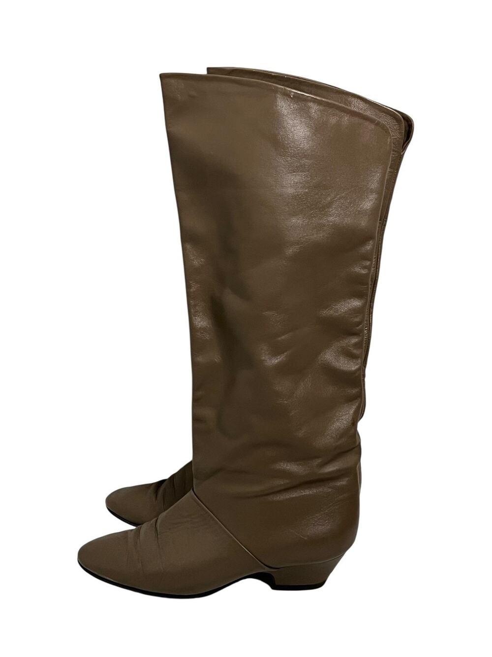 Vintage 80s Joyce Knee High Boots Womens 6 Beige Taupe Pirate Retro Slouchy